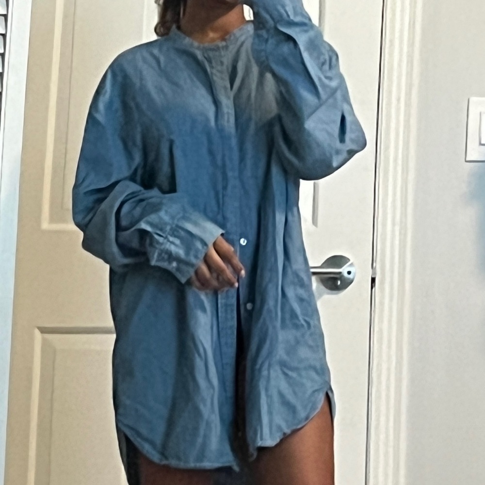 Blue button down blouse